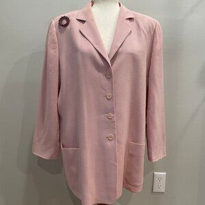 Vintage Linda Allard Ellen Tracy Light Pink Wool Blazer with Brooch c1980s